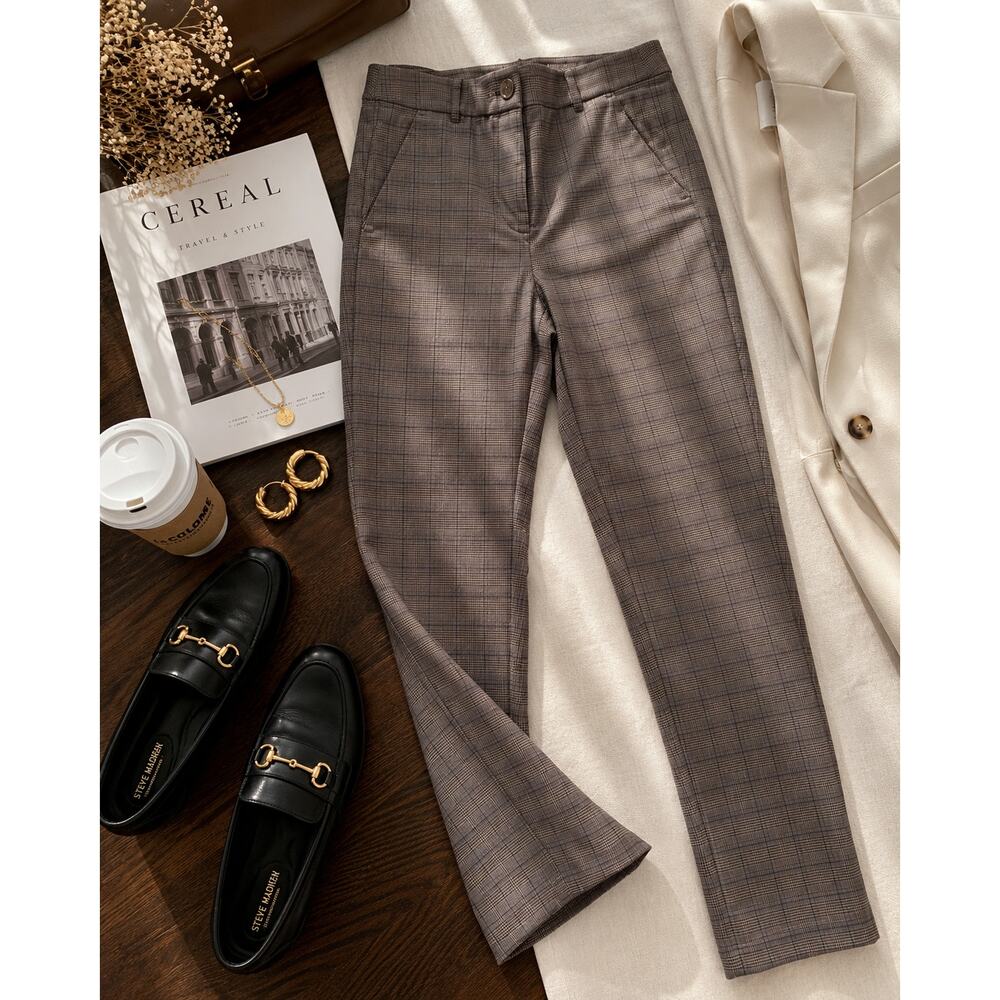 Loft High Waist Skinny Plaid Ankle Pants Size 6 Brown Career Trouser
